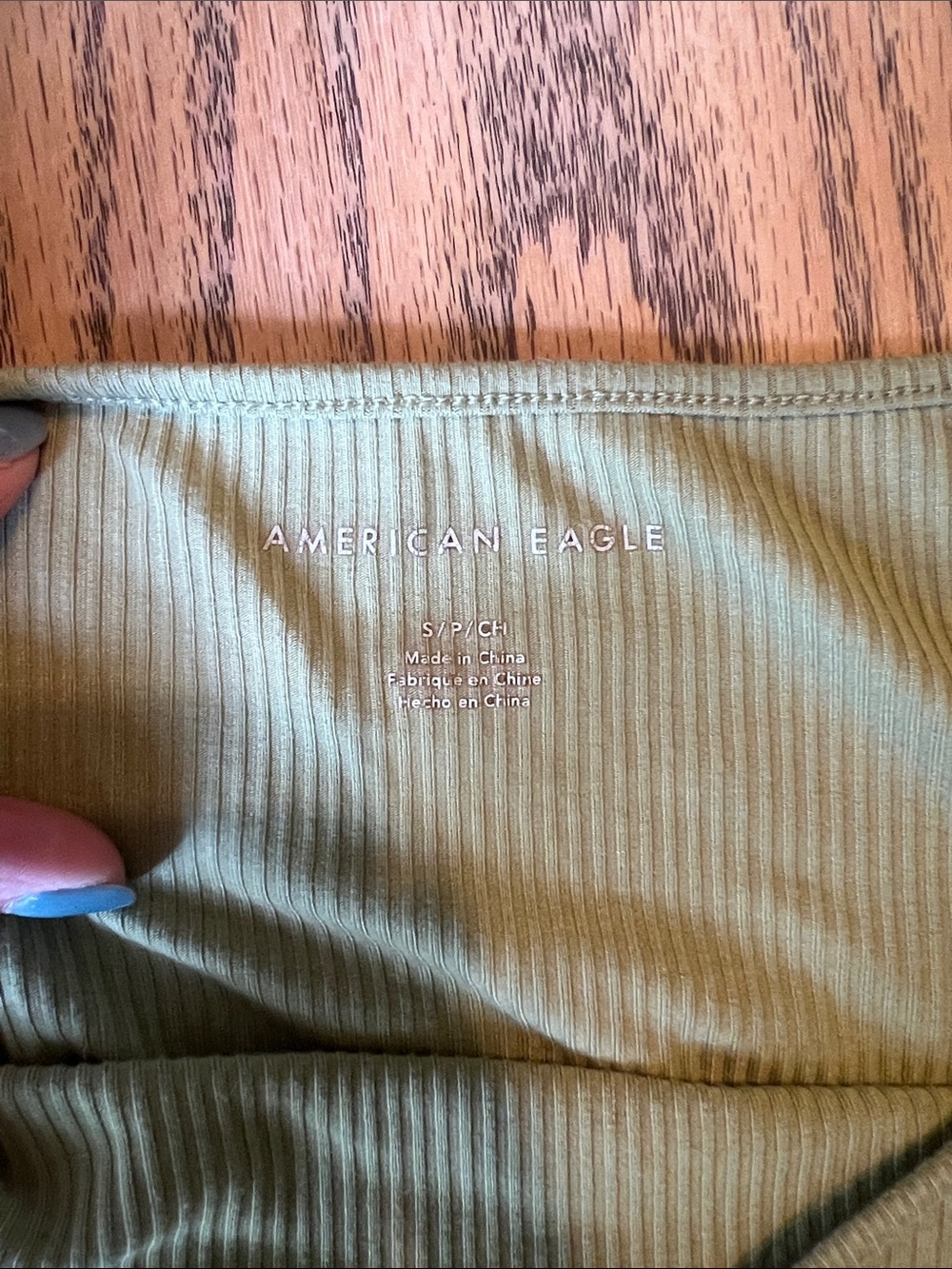 American Eagle Outfitters Ribbed V-Neck Halter Tank Top - Olive - Picture 2 of 2